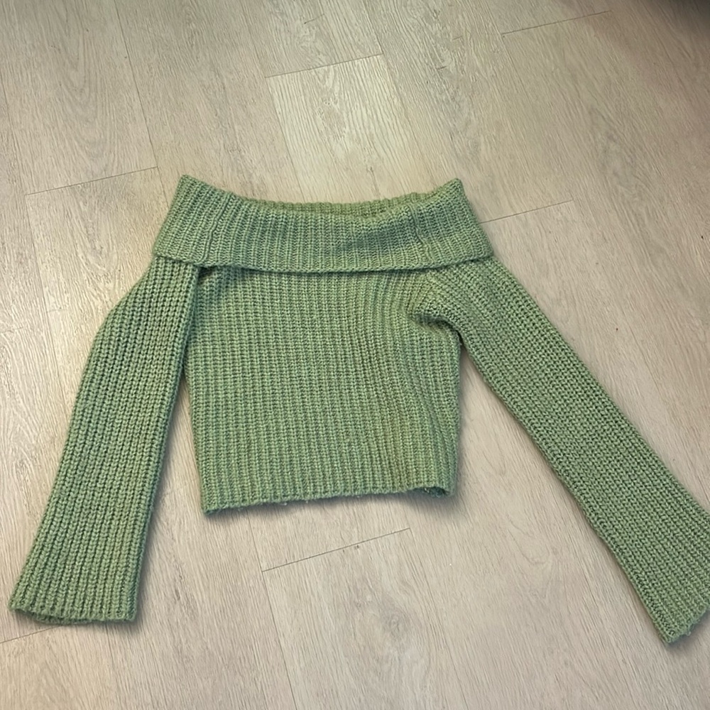 Tiger Mist Green Off the shoulder Sweater